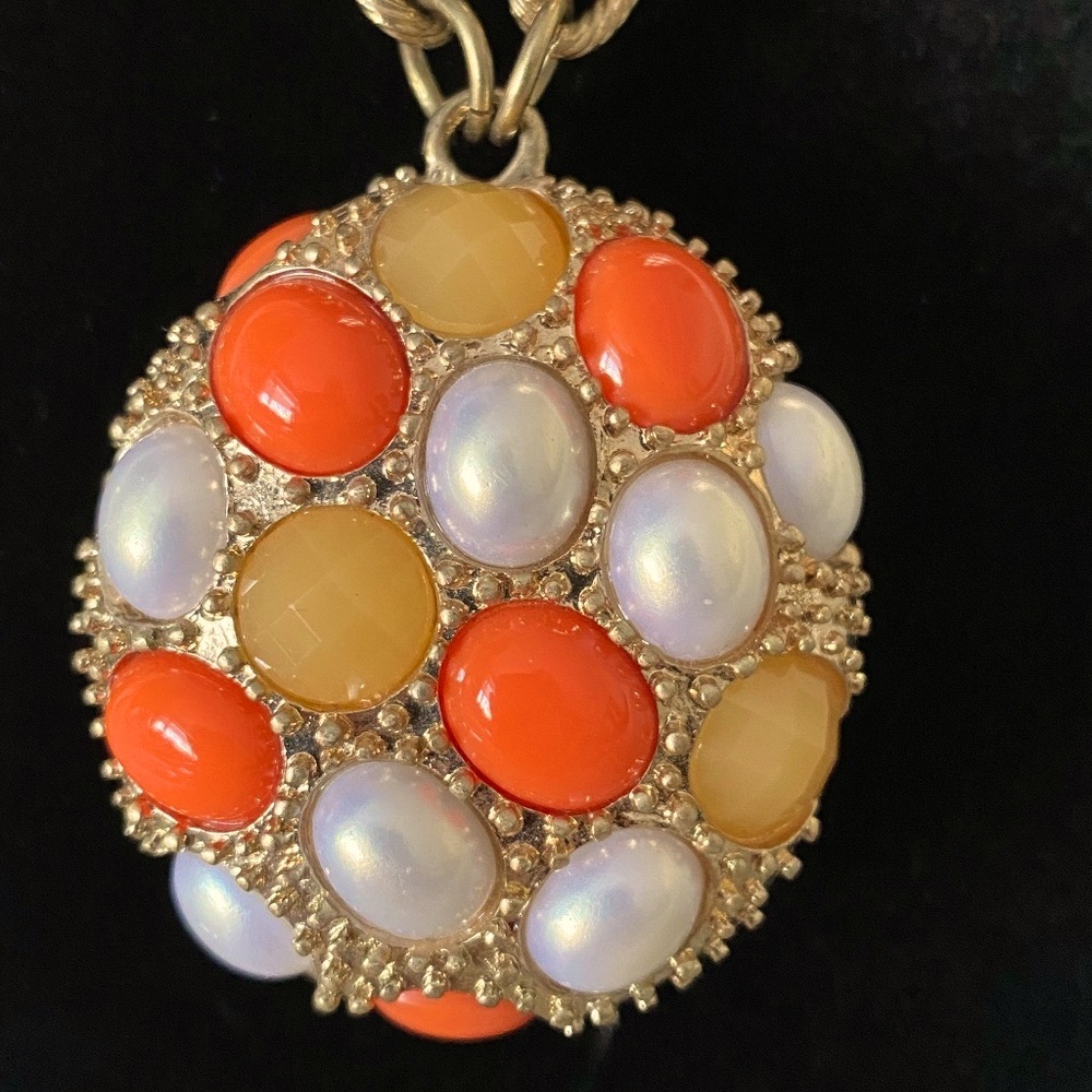 Lia Sofia  Orange Yellow Faux Pearl Gold Tone Necklace